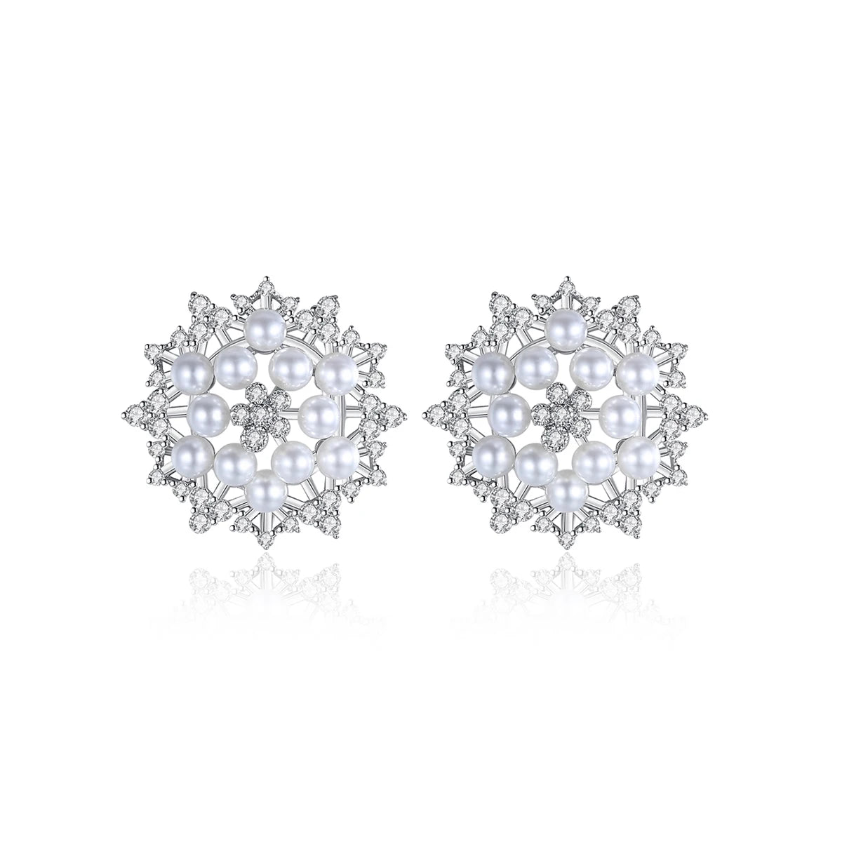 LUOTEEMI Wholesale Flower Shape Stud Fashion Earrings Cubic Zirconia Pearl Bridal Ear Stud Jewellery for Women