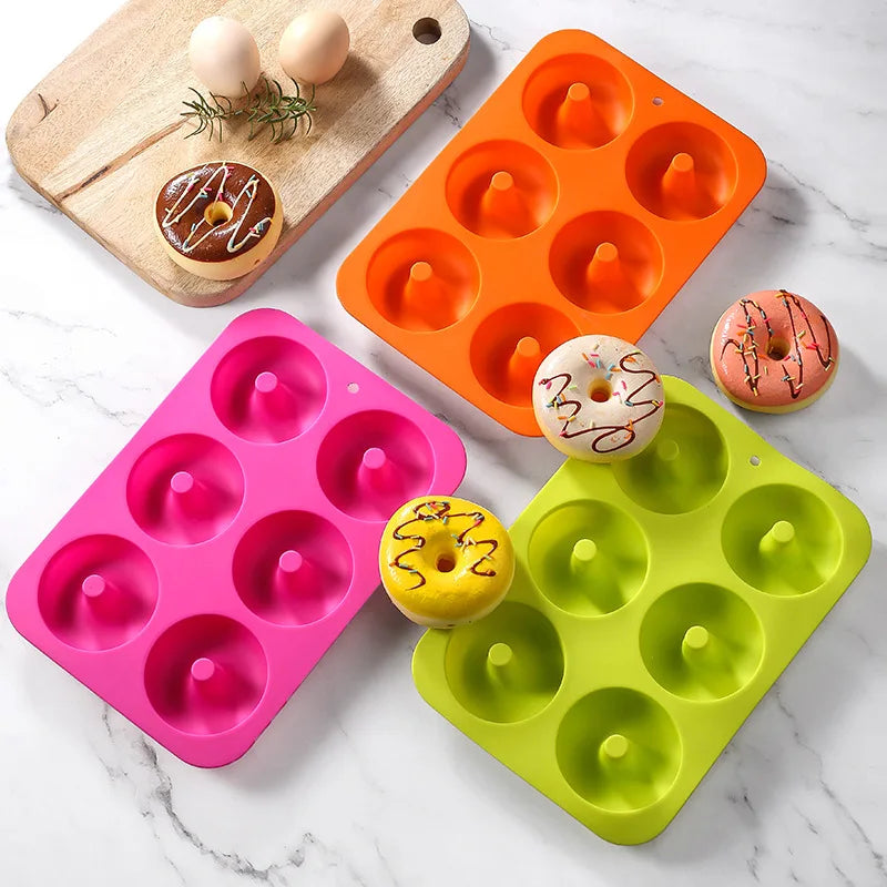Manjia Bpa Free Pop 6 Holes Round Chocolate Cavity Donuts Mold Kitchen Silicone Cake Mold Baking/ Diy Tool