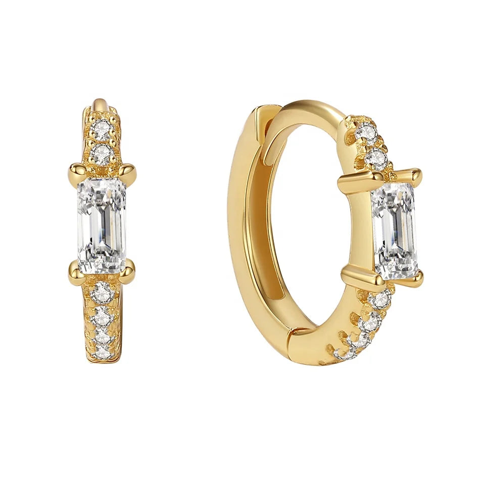 Nagosa Trendy 925 Sterling Silver Jewelry Supplier 18k Gold Vermeil Women baguette Cut Cz Hoop Earrings