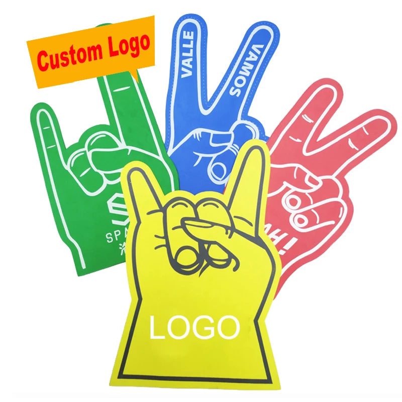 2026 Custom Hot Sale Yeah Blue Purple EVA Cheering Wave Two Foam Finger Print Cheering Peace Foam Hand Finger for Party Events