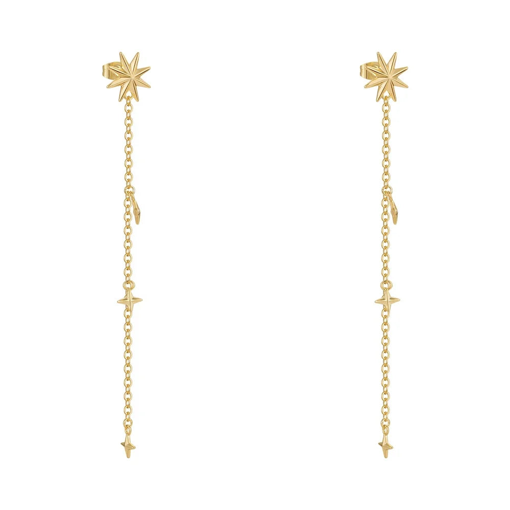 Original Design 18K Gold Plated Brass Jewelry Piercing Star Ear Stud Chain Tassel for Women Accessories Drop Earrings E221483