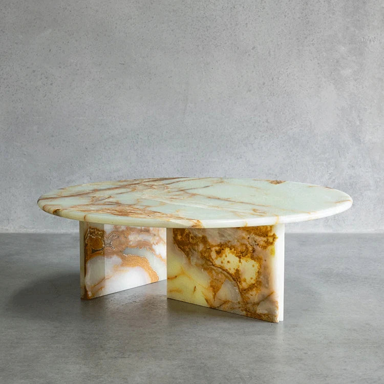 Real Green Onyx Marble Coffee Table Round Center Room Natural Onyx Stone Base Modern Luxury Coffee Table