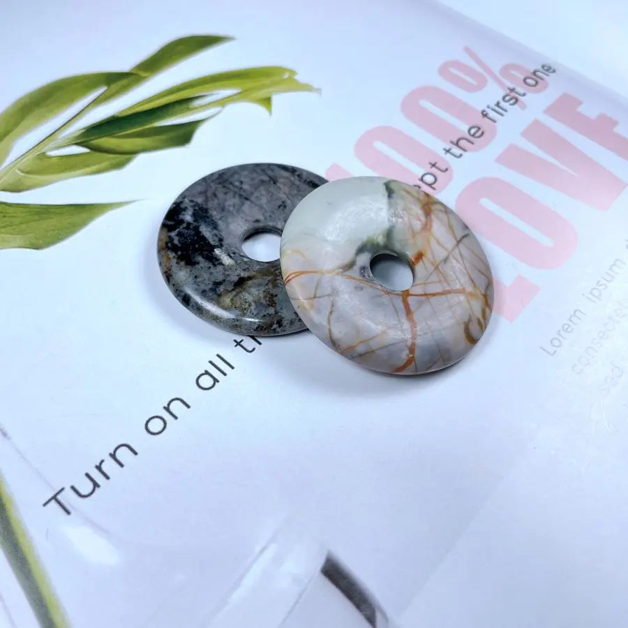 Natural Stone Donut 40mm Natural  Coral Picasso Jasper Donut Pendant for Women Men Jewelry Gift