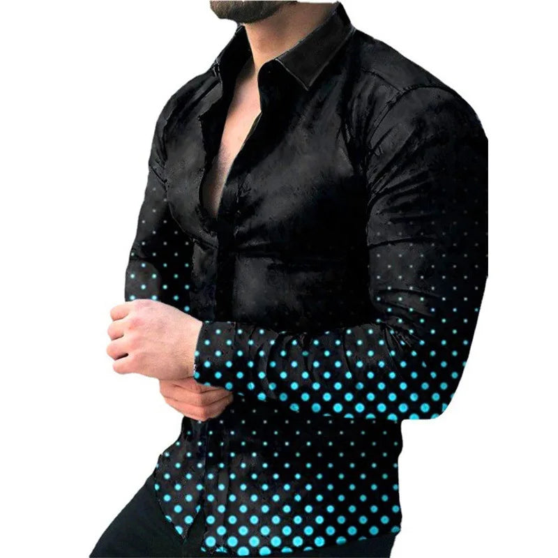 New Design Long Sleeve Tees Tops Gradient Color Polka Dot Print Shirt Extra Large Single Shirt for Men