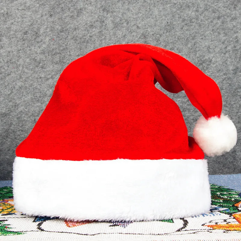 Hot Selling Christmas Decorations Red Gold Silk Velvet Edge Adult and Children's Christmas Hats