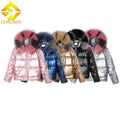 Fengway Custom New Fashion Big Fur Collar Hooded Puffer Jacket Glossy Cotton Loose Waterproof Women's Winter Coat
