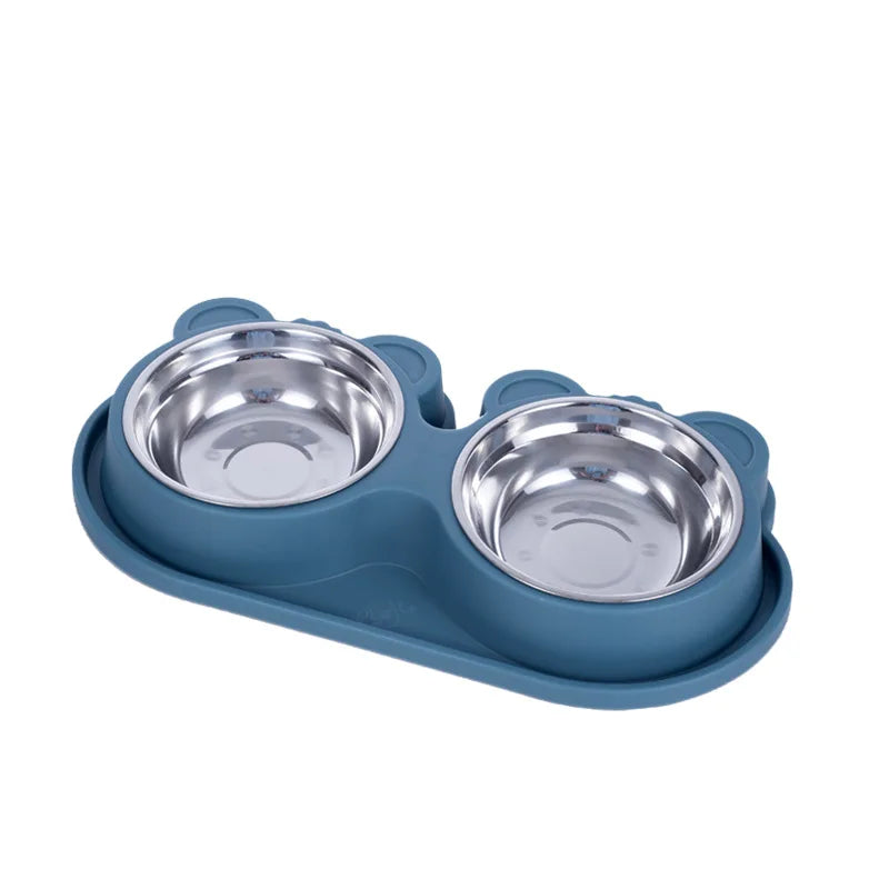Cute Bear Stainless Steel Pet Double Bowls for Cats Dogs Feeders Dinner Plate Pet Supplies Dog Food Water Bowl Cat Bowl