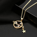 Women's 18K Gold Plated Copper Necklace with Crystal Zircon Star Planet Pendant Classic Style for Anniversaries