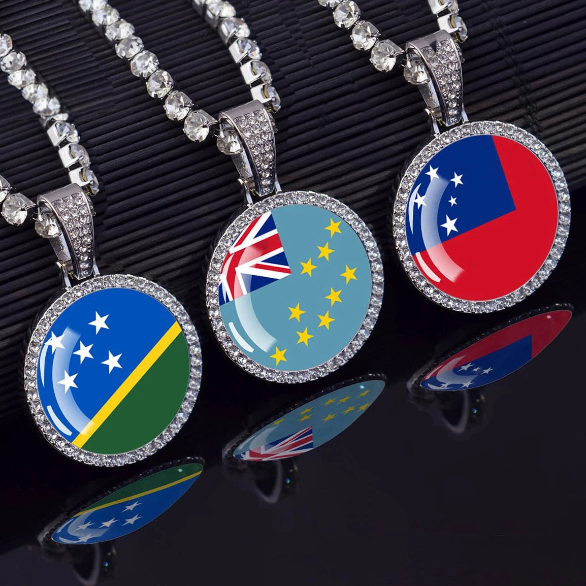 Australia Flag Hip Hop Necklace Rhinestone Pendant Bling Iced Out Tennis Chain Fiji Samoa Kiribati Tuvalu National Flags Jewelry