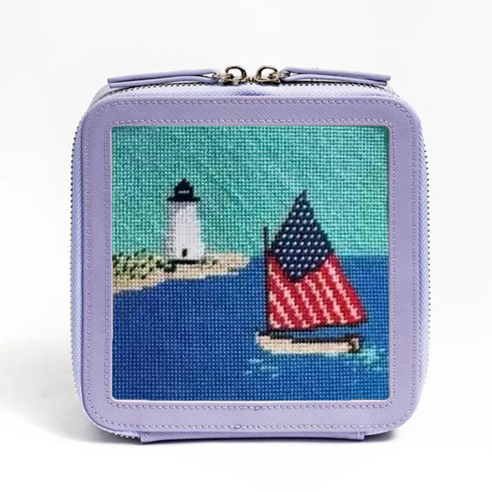 Portable Fashion PU Leather needlepoint Zipper Closure Jewelry Box for Women