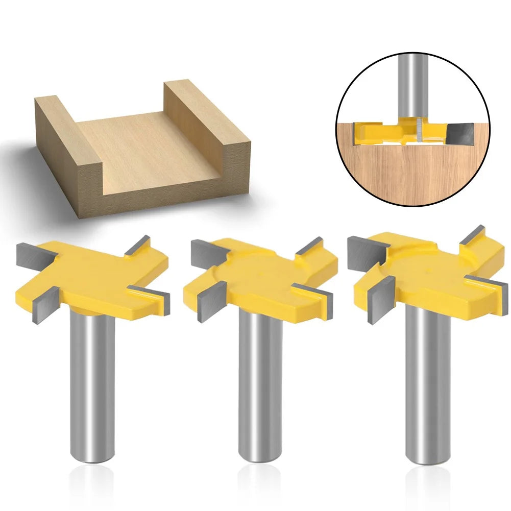 L-N247 1/2"12mm Shank 4 Edge T Type Slotting Cutter Woodworking Tool Router Bits for Wood Industrial Grade Milling Cutter Slot