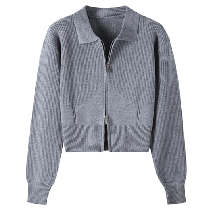 Custom New Fashion Trend Women Cardigan Short Sweater Long Sleeve Zipper Design Knitwear Comfortable and Breathable