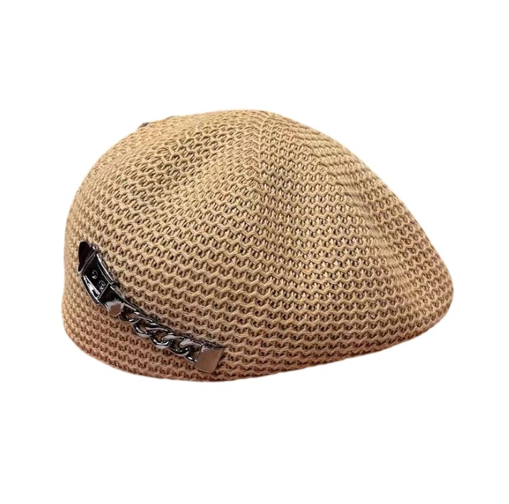 Women  Straw Lightweight Beret Floral Hollow Out Hat Breathable French Beret Hat for Spring Summer