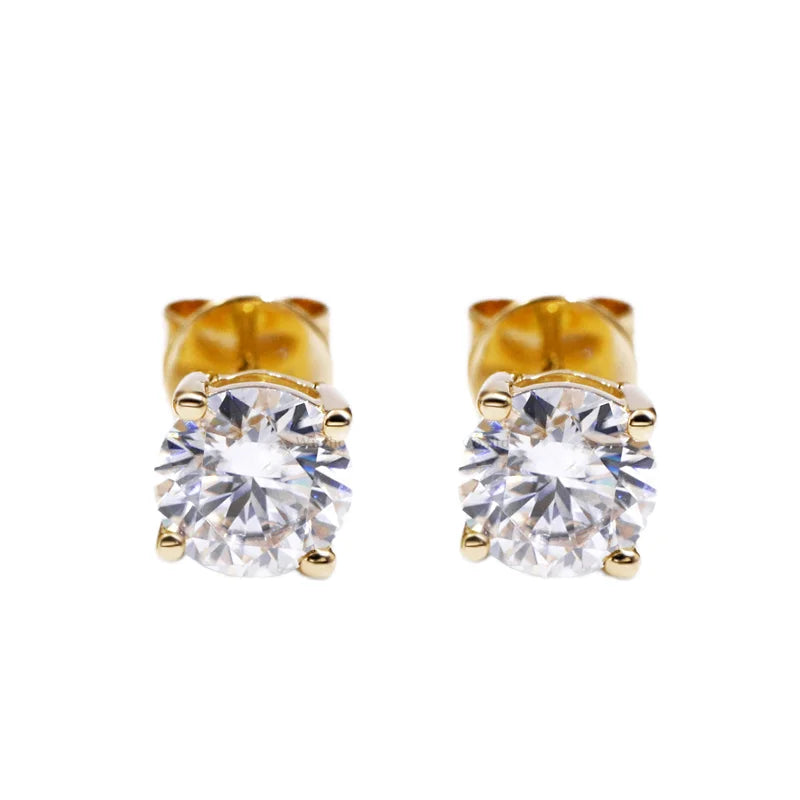 Tianyu Gems Custom 14k Yellow Gold Four Prong Setting Moissanite Diamond Stud Earrings Fine Jewelry for Daily Wear and Gifting