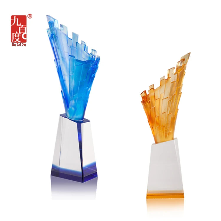 Jadevertu Personalized Sports Style Sandblasted Crystal Trophy-Hot-selling Customized Cheap Hand Trophy