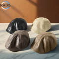 Spring and Summer Versatile PU Leather Retro Japanese Water-repellent Forward Hat Tie-dye Literary Cap Niche Beret Hat