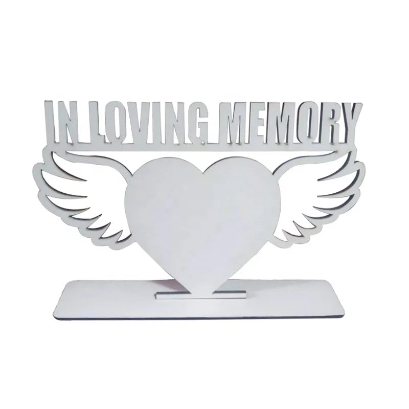 MDF Sublimation Blank Big Heart Wing in Loving Memory Photo Frames for Wedding/ Valentine's Day Gifts
