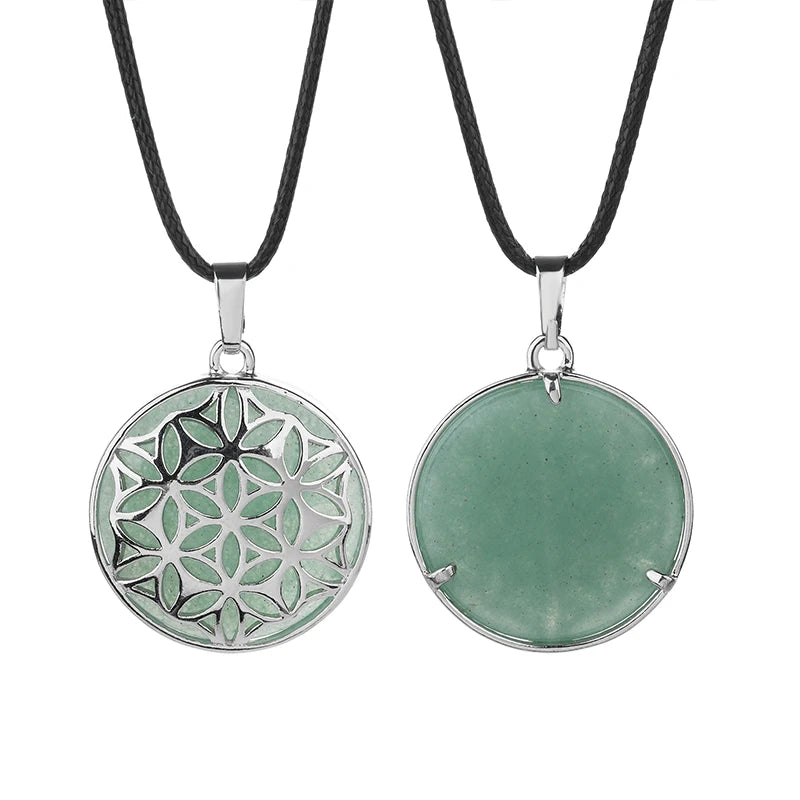 Wholesale Round Stone Openwork Alloy Flower Pendant Healing Crystals Pendants for Necklace Accessories