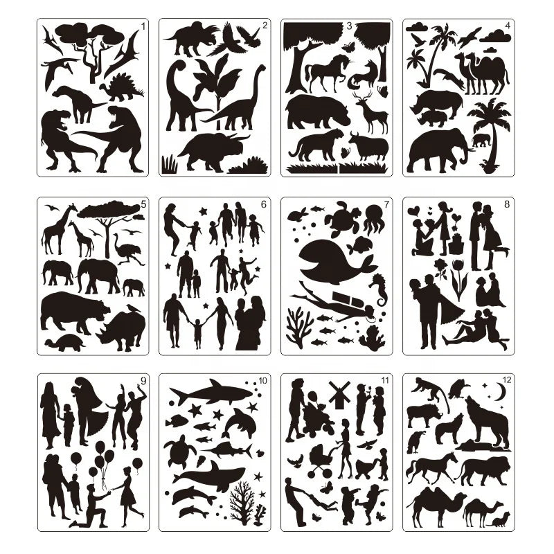 Drawing Stencil Set DIY Forest Dinosaur Ocean Series 70 Different Patterns for Children Plastic Stencils