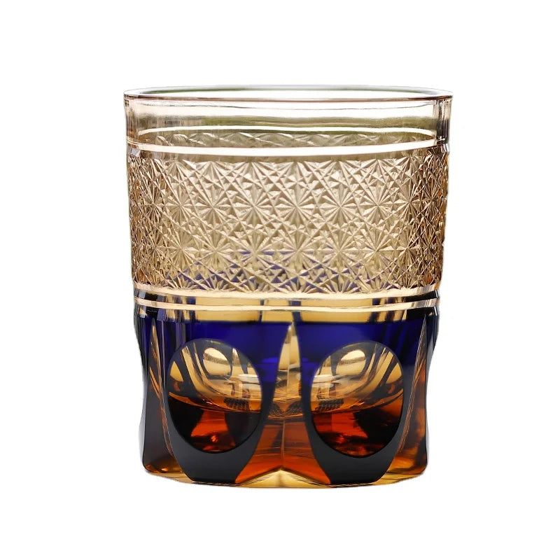 New Design Factory Made Hand Carved Crystal  Colored Old Fashioned Whiskey Glass  8OZ  Luxury Glass Tumbler