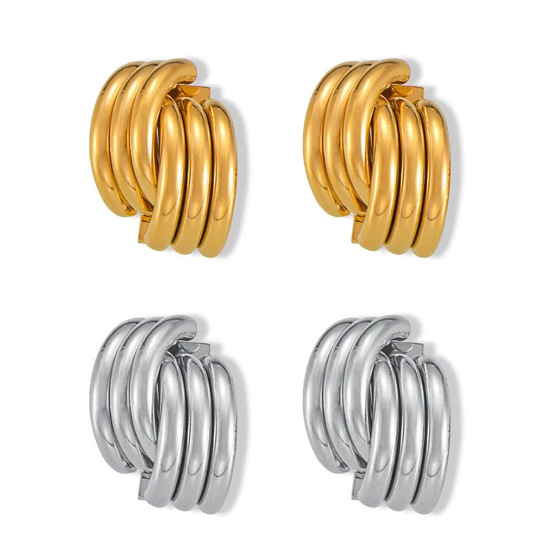 Cold Wind Personality Geometric Lines Splicing Design Sense Earrings Ins Wind Niche Titanium Steel Gold-plated Earrings Female