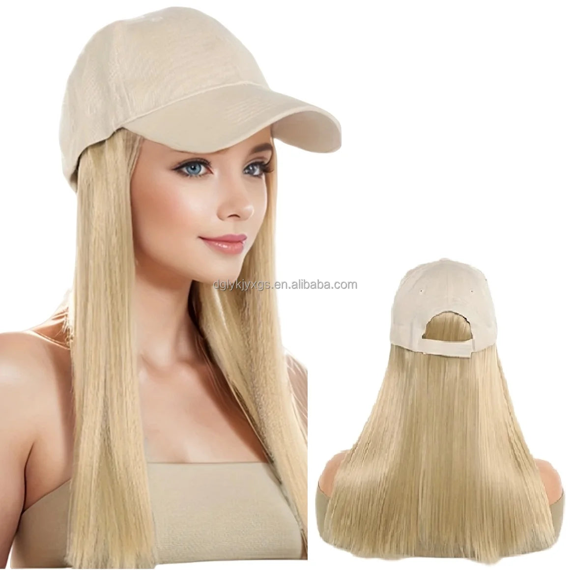 Baseball Hat Hair Cover Beige Hat Straight Synthetic Wigs Naturally Connect Synthetic Hat Wig for Women Hair