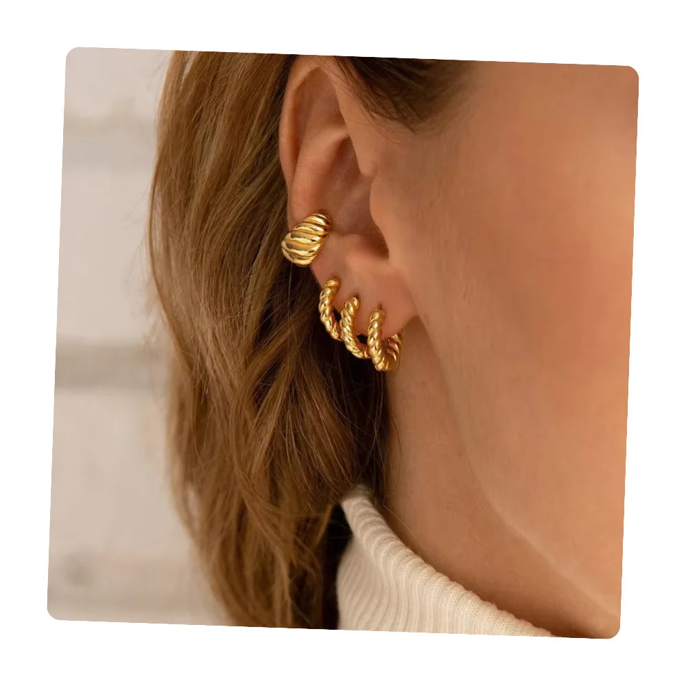 Dainty Jewelry Wholesale Bulk Boucle D'Oreille Waterproof Stainless Steel Gold Plated Twisted Rope Hoop Earrings for Women
