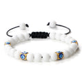 Healing Energy Natural 6mm Gemstone Crystal Blue Green Black lava Stone Evil Eyes Charm Bracelet Design for Women Everyday