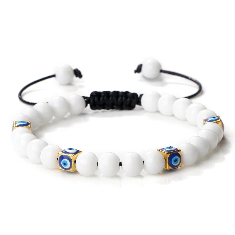 Healing Energy Natural 6mm Gemstone Crystal Blue Green Black lava Stone Evil Eyes Charm Bracelet Design for Women Everyday