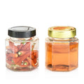 Ready to ship 250ml 500ml glass hexagon honey jar with lid for food