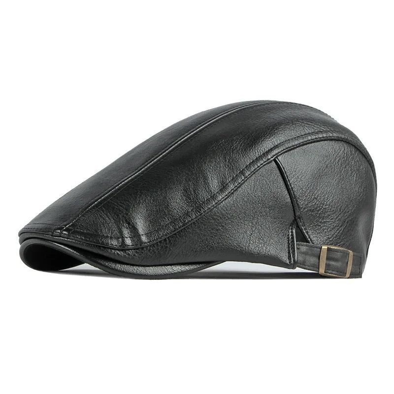 Men PU Leather Ivy Hat Newsboy Hat Adjustable Beret Caps Classic Golf Flat Cap Gatsby Driving Fishing Hat Autumn Warm Cap