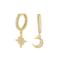 Fashion Jewelry Earrings 925 Sterling Silver Moon Star Zircon Drop Earring Gold Plated Hoop huggies Earrings for Women MegaBDM