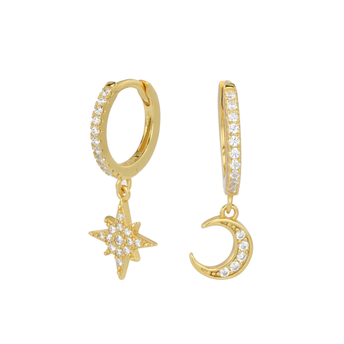 Fashion Jewelry Earrings 925 Sterling Silver Moon Star Zircon Drop Earring Gold Plated Hoop huggies Earrings for Women MegaBDM