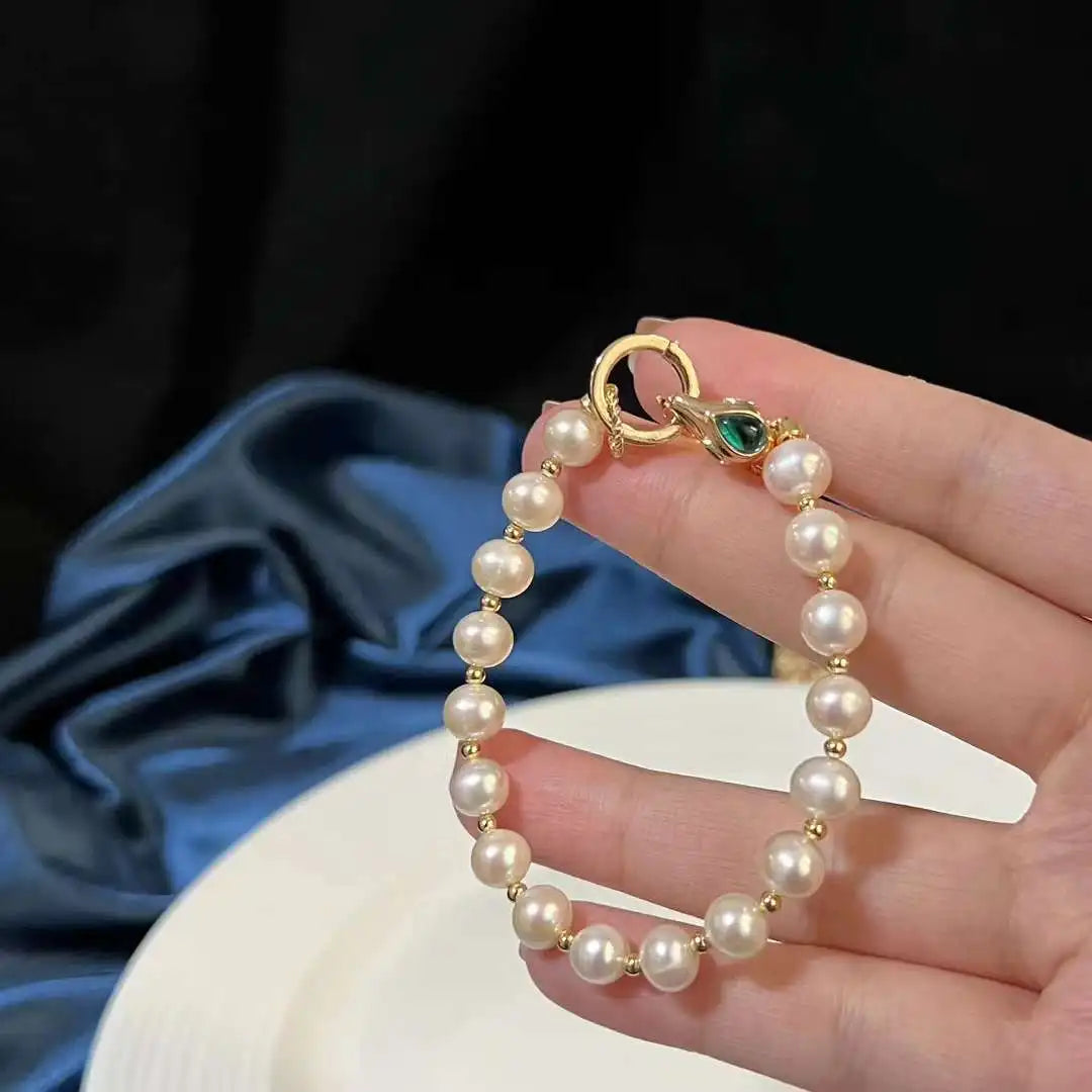 18cm Long Green Treasure Snake King Clasp Bracelet 7-8mm Natural Freshwater Potato Pearl Bracelet with Customizable Length
