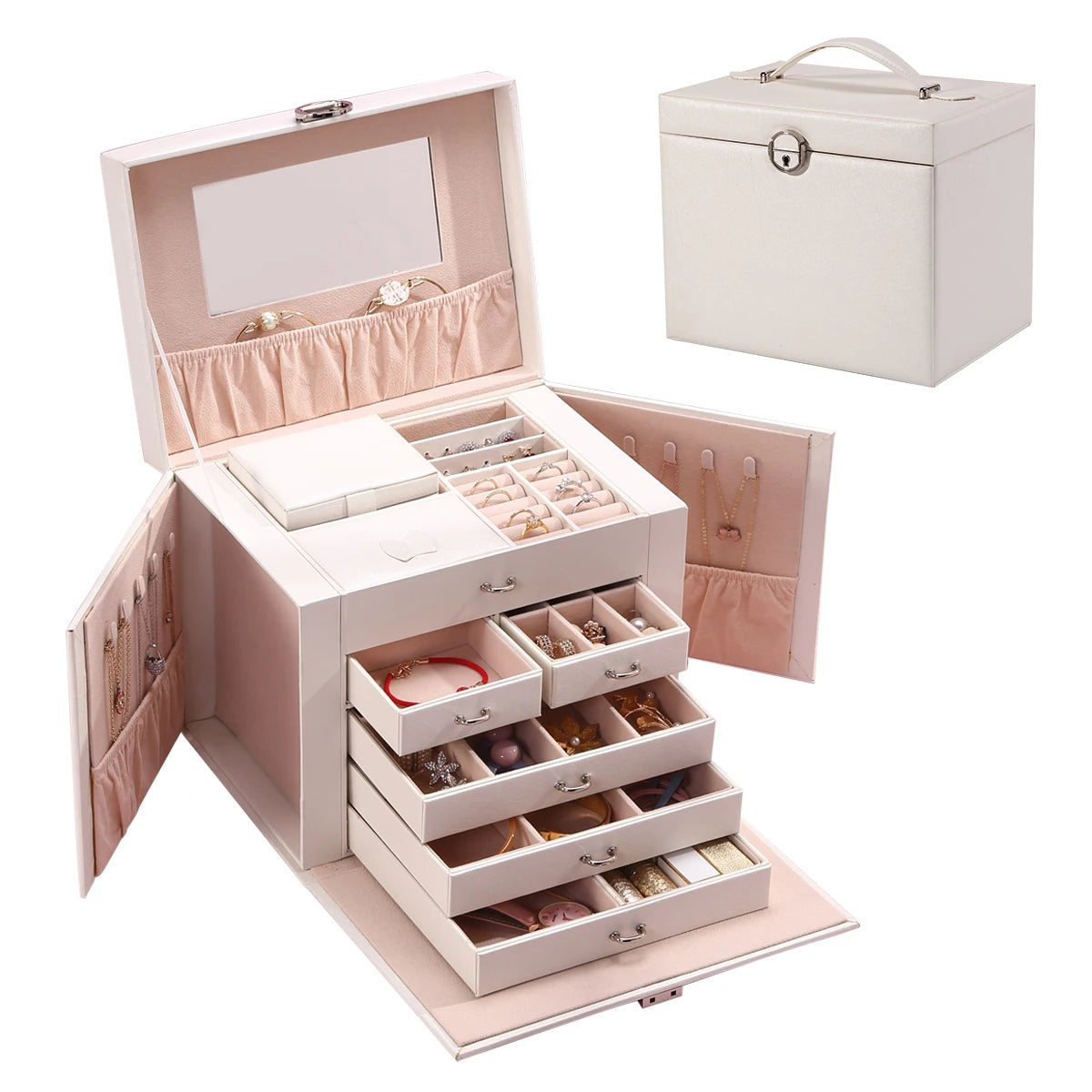 Luxury 5 Layers PU Leather Necklace Ring Earing Storage Jewellery Organizer Jewelry Box