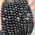 Natural Silver Sheen Black Obsidian Stone 6mm/8mm/10mm/12mm Round Smooth Black Obsidian Beads for Bracelet Making