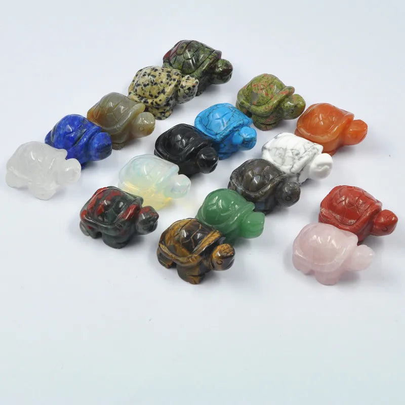 Crystal Turtle Statue Sculpture Stone Healing Reiki Pocket Gemstone Figurines 1.5 Inch Hand Carved Quartz Stone Animal Carving