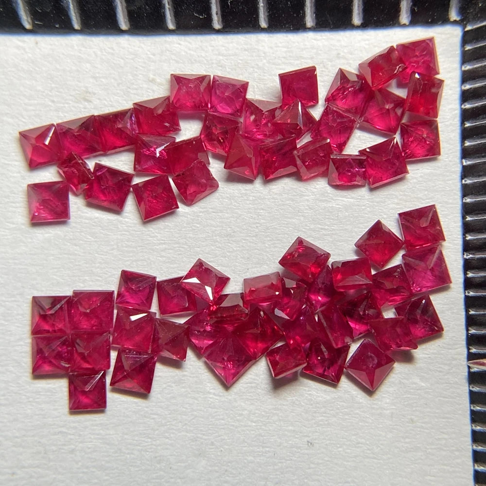 HQ GEMS a Quality Princess Cut 2X2mm 100% Africa Natural Original Pigeon Blood Red Ruby Stone Price Per Carat
