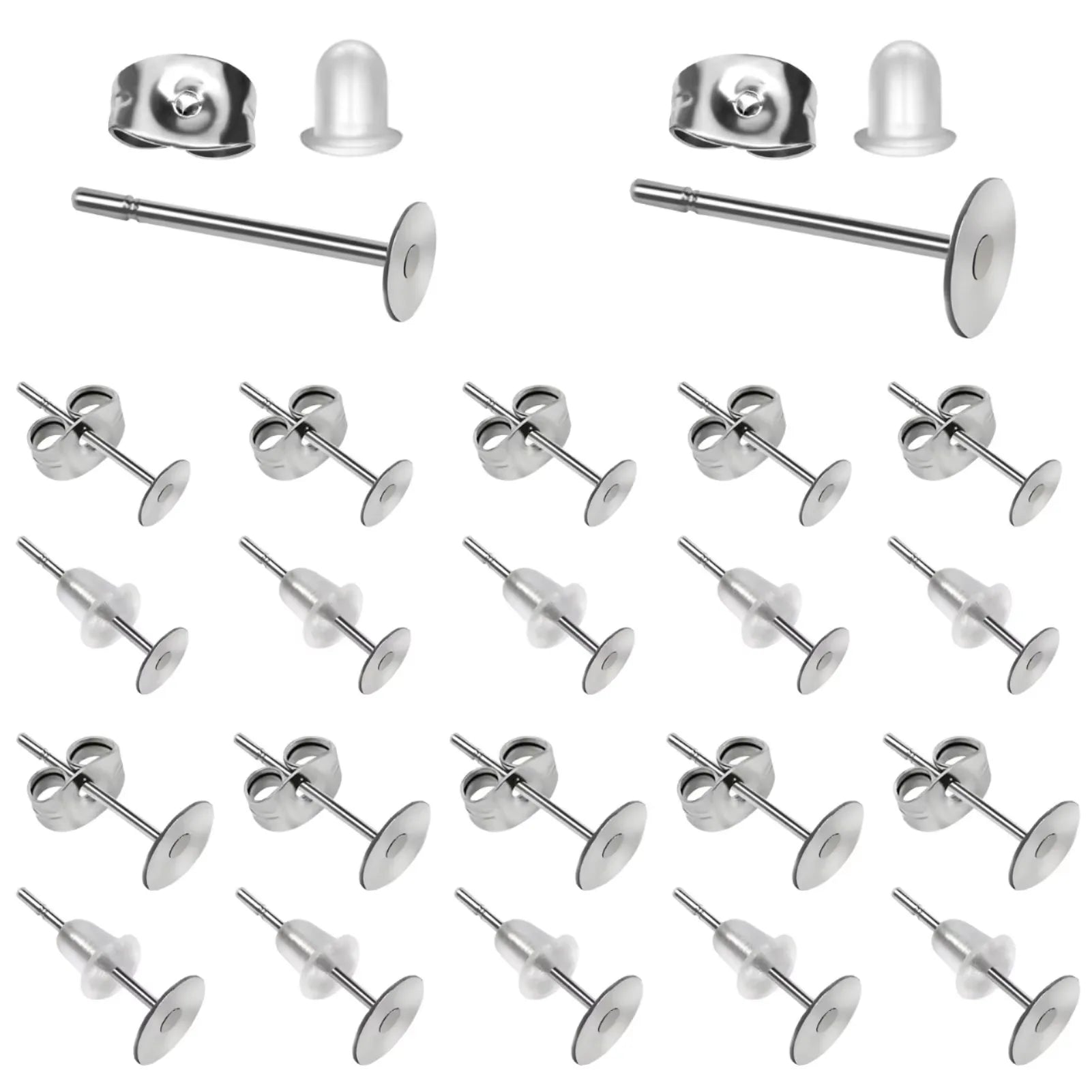 50pcs/bag Stainless Steel Flat Head Earring Posts Gold Plated Jewelry Ear Post and Butterfly Back for Jewelry Making