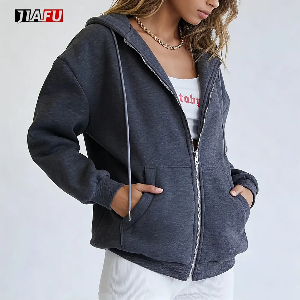 Wholesale Womens Zip up Hoodies Long Sleeve Fall Oversized Sweatshirts Fleece Y2K Jacket 3D Embroidery Front Pockets