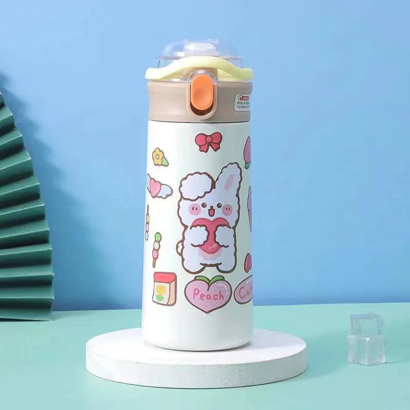 Wholesale 500ml Stainless Steel Children Cute Cartoon Vacuum Flasks Kids Tumbler Thermos Mug Thermal Water Bottle With Straw