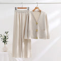 Wholesale 2026 Autumn/Winter Fashion Comfort Set Slimming Contrast Color Sweater Wide Leg Pants Knitted Women's Sets
