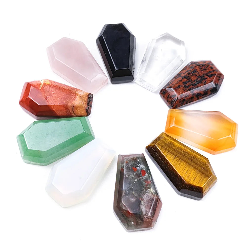 Natural Crystal Agate Semi-gemstone Hexagon Stereo Crucifix Coffin DIY Accessories
