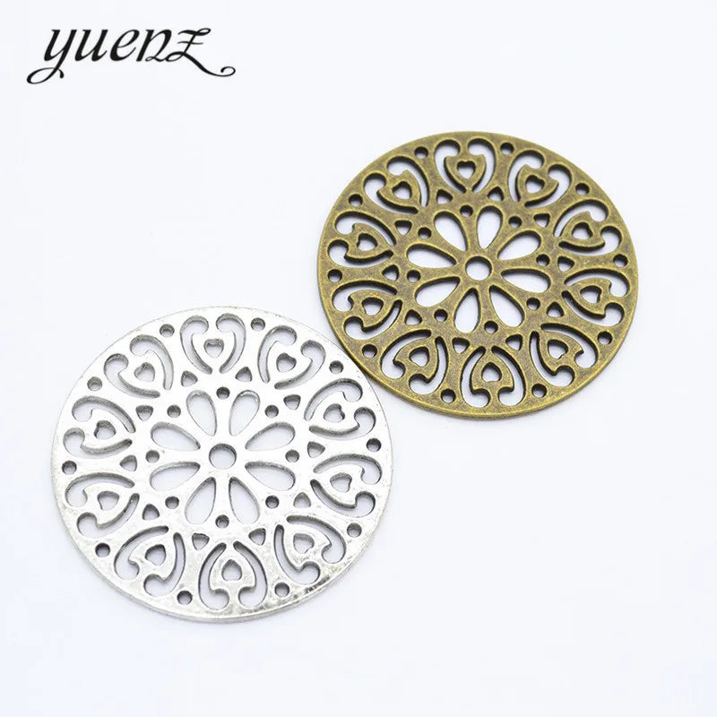 YuenZ 2 Colour Antique Silver Plated Hollow Round Flower Charms Pendants for Jewelry Making DIY Handmade 47*47mm Q1106