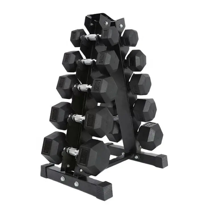 Wholesale Durable 150LB Rubber Hex Dumbbell Set Free Weights with 5-Layer Dumbbell Rack