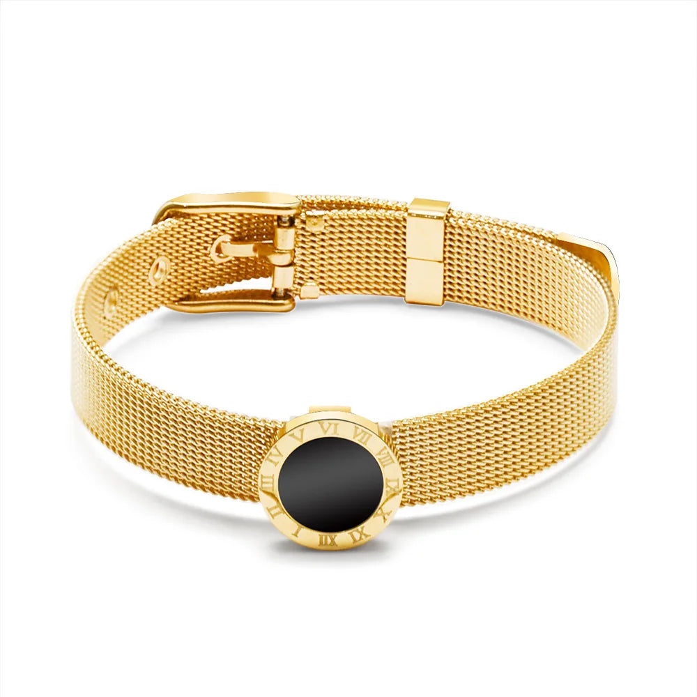Fashion Attractive Design 18 Gold Plated New Fashion Bangle Coordinated Stainless Steel Roman Numeral Bracelet for Lovers Gifts