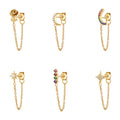 Minimalist Jewelry 925 Sterling Silver Small Cute CZ Stone Zircon Moon Star Stud Chain Link Hoops Gold Long Chain Hoop Earrings