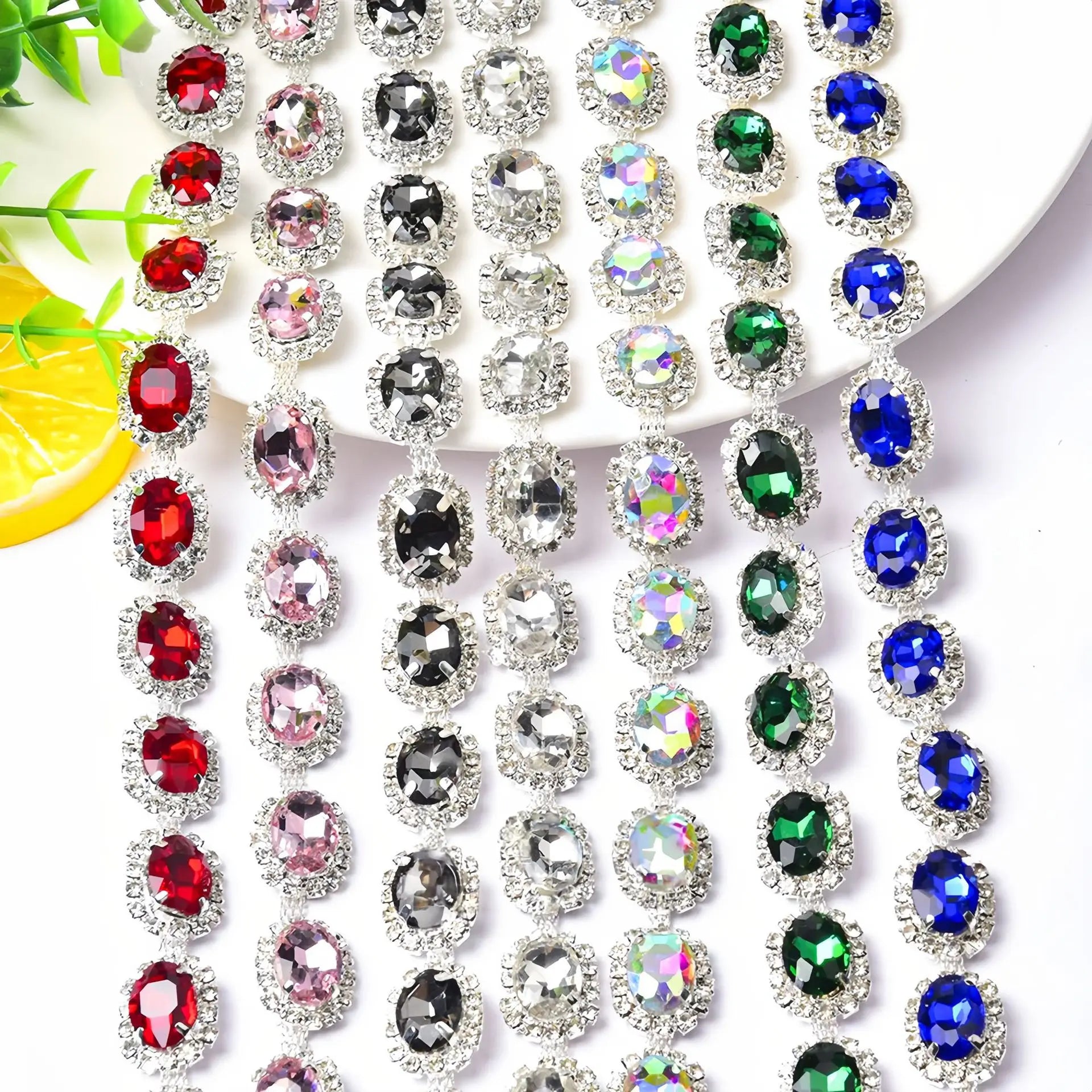 Colorful Jewelry Rhinestone Cup Chain Trim Sew on Decorative Crystal Glass for Crafts Bridal Applique Garments Accessories Trims