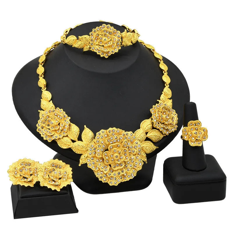 24k Gold Plated Afghane Jewelry Sets Bridal Indian Necklace Bracelet Earrings Ring African Products Gift Traditional Jewelry