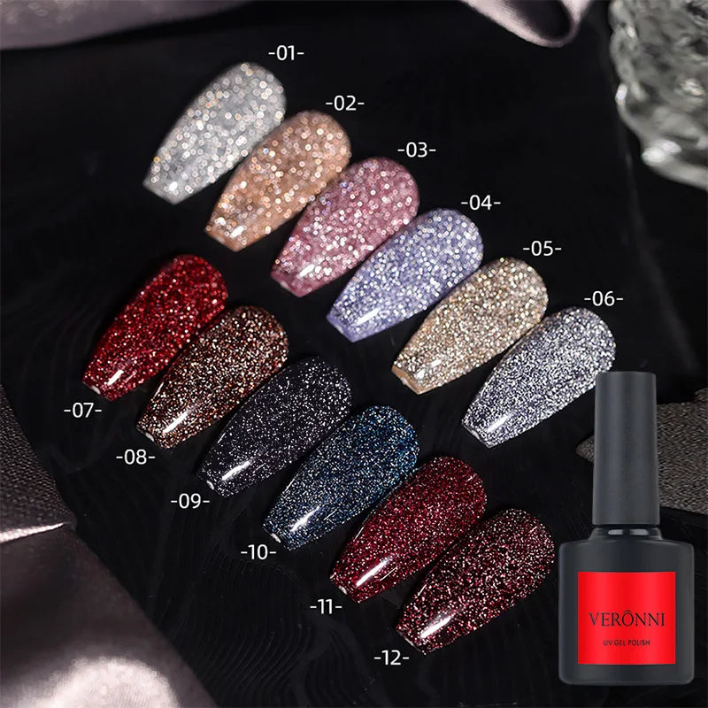 12 Color Reflective Glitter Nail Polish Gel 10ml Sparkling Auroras Laser DIY Application Bottle Packing
